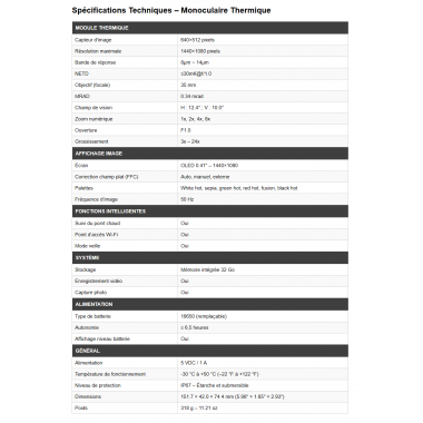 MONOCULAIRE VISION THERMIQUE FIERY 3X-24X